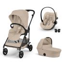 Poussette Trio Melio 6 Carbon + Siège auto Cloud G3 Plus + Nacelle Melio 6 Almond Beige