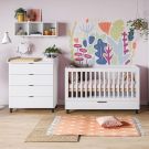 Chambre Duo Simple Blanc Lit bébé évolutif 70x140cm + Commode