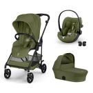 Poussette Trio Melio 6 Carbon + Siège auto Cloud G3 Plus + Nacelle Melio 6 Moss Green
