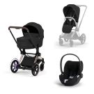 Poussette Trio e-Priam 3 Comfort + Siège auto Cloud T Plus + Nacelle pliable Rosegold Sepia Black