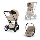Poussette Trio e-Priam 3 Comfort + Siège auto Cloud T Plus + Nacelle pliable Matt Black Cozy Beige