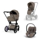 Poussette Trio e-Priam 3 Comfort + Siège auto Cloud T Plus + Nacelle pliable Matt Black Coconut Brown