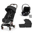 Poussette Trio Coya 2 Comfort + Siège auto Cloud T Plus + Nacelle pliable Rosegold Sepia Black