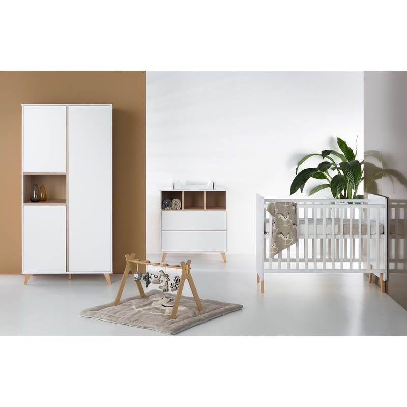 Chambre Trio Loft Blanc Lit bébé évolutif 70x140cm + Commode + Armoire - quax