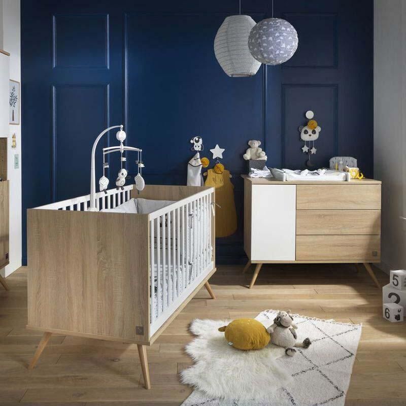 Chambre Duo Seventies Bois Blanc Lit bébé évolutif 70x140cm + Commode - sauthon