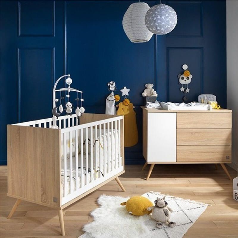 Chambre Duo Seventies Bois Blanc Lit bébé 60x120cm + Commode - sauthon