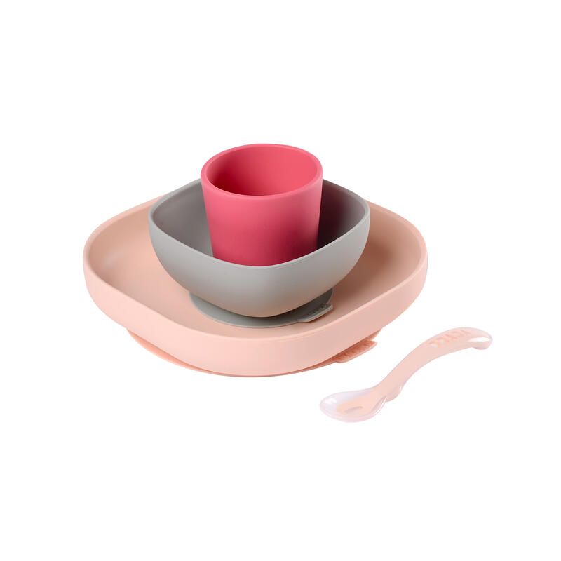 Coffret Repas Silicone 4 Pcs Pink - beaba