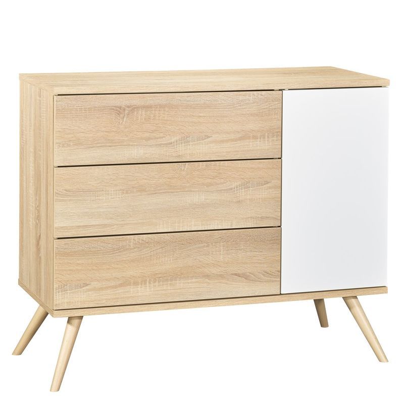 Commode 1 porte 3 tiroirs Seventies Bois Blanc - sauthon