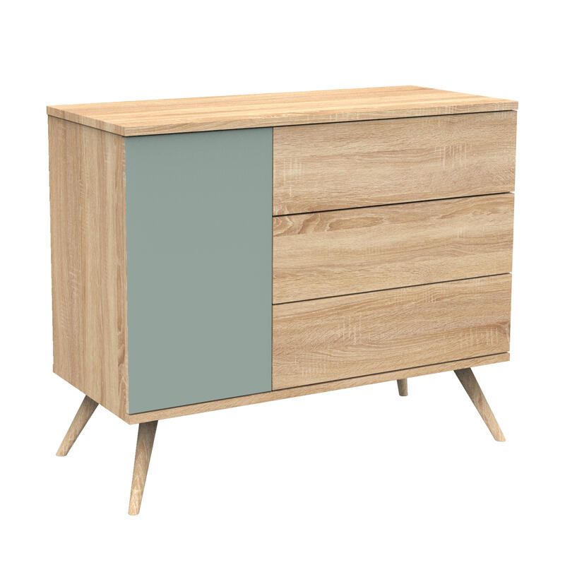 Commode 1 porte 3 tiroirs Seventies Sauge - sauthon