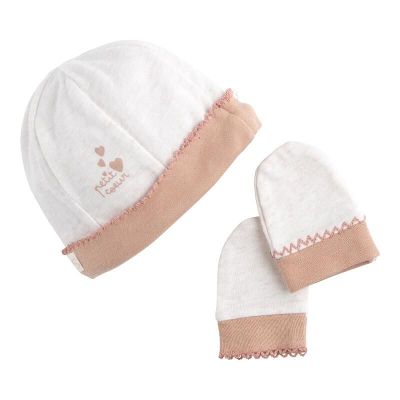 Bonnet Et Moufles Petit Coeur 0m - sauthon baby deco