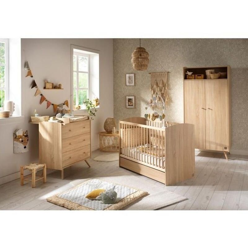 Chambre Trio Access Bois Lit bébé 60x120cm + Commode + Armoire - sauthon