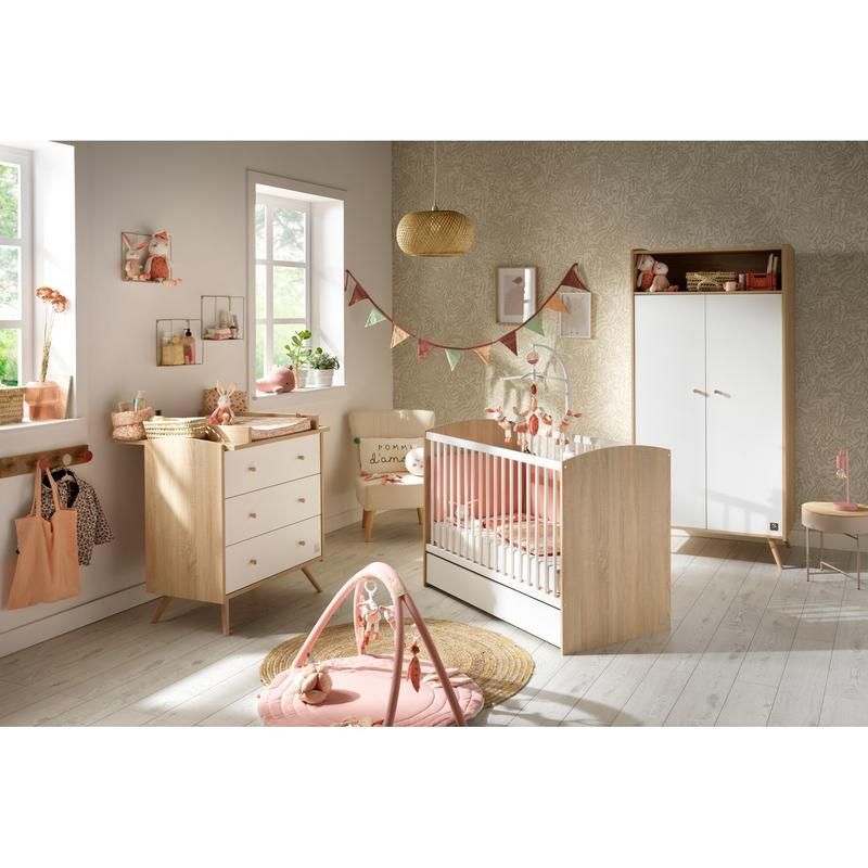 Chambre Trio Access Bois Blanc Lit bébé 60x120cm + Commode + Armoire - sauthon