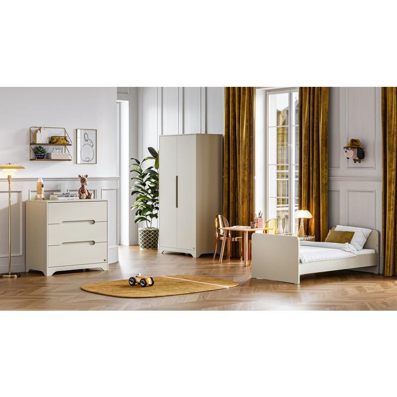 Chambre Trio Ova Gris Beige Lit bébé évolutif 70x140cm + Commode + Armoire - vox