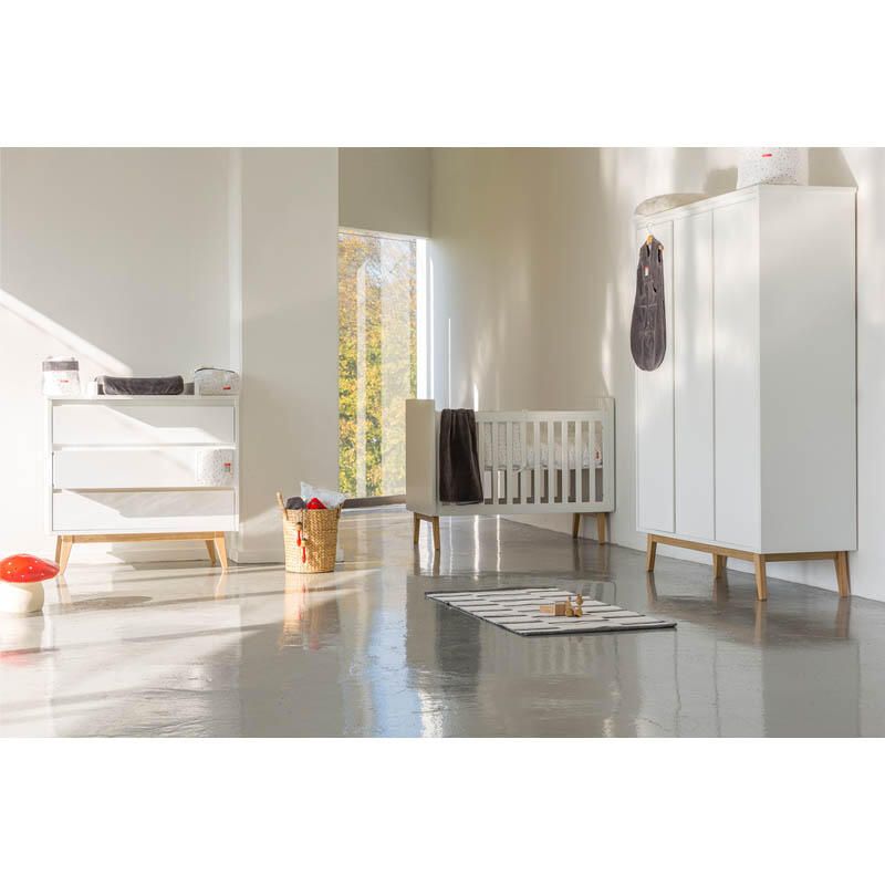 Chambre Trio Pure Blanc Lit bébé 60x120cm + Commode + Armoire - pericles