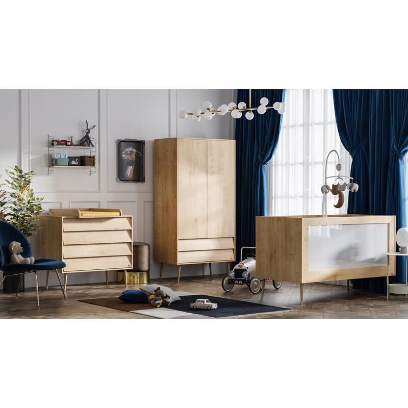 Chambre Trio Bosque Chêne Lit bébé 60x120cm + Commode + Armoire - vox