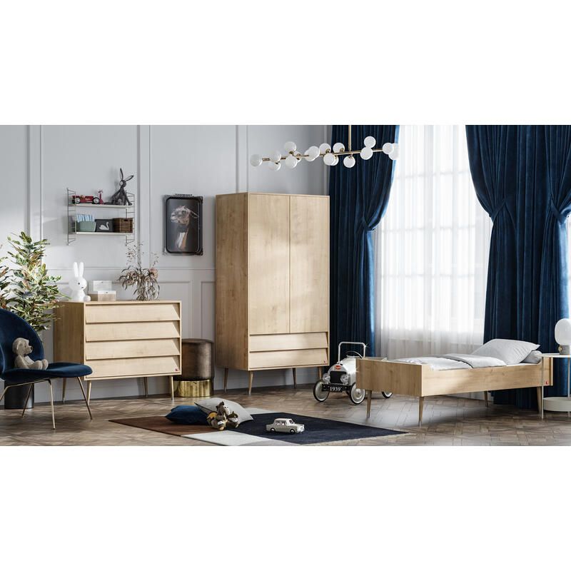 Chambre Trio Bosque Chêne Lit bébé évolutif 70x140cm + Commode + Armoire - vox