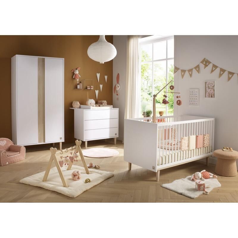 Chambre Trio Paloma Blanc Lit bébé évolutif 70x140cm + Commode + Armoire - sauthon