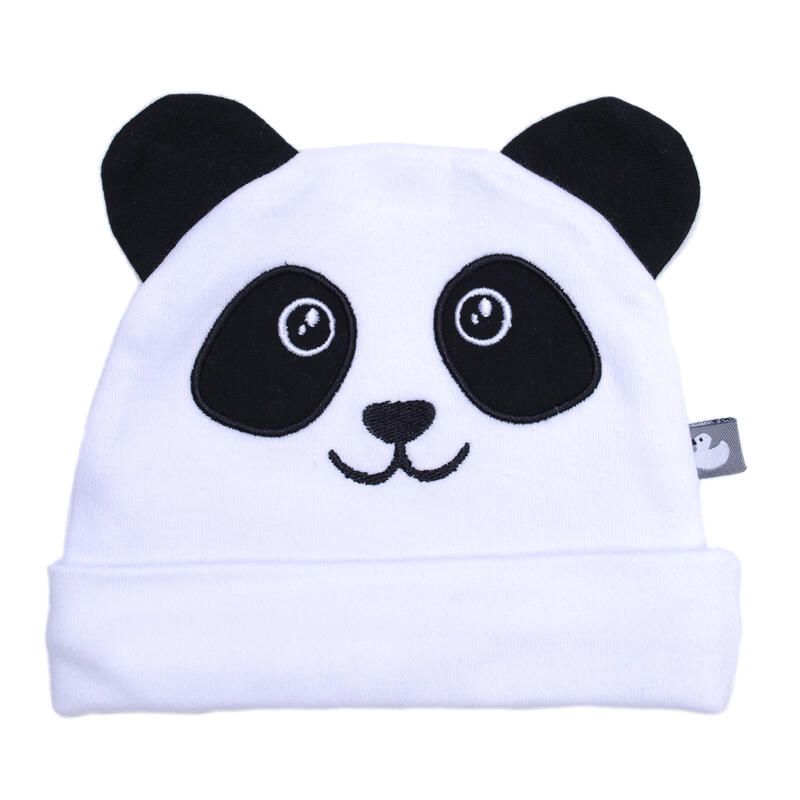 Bonnet Naissance Double Pur Coton Petit Panda Avec Oreilles Blanc/Noir - bb&co