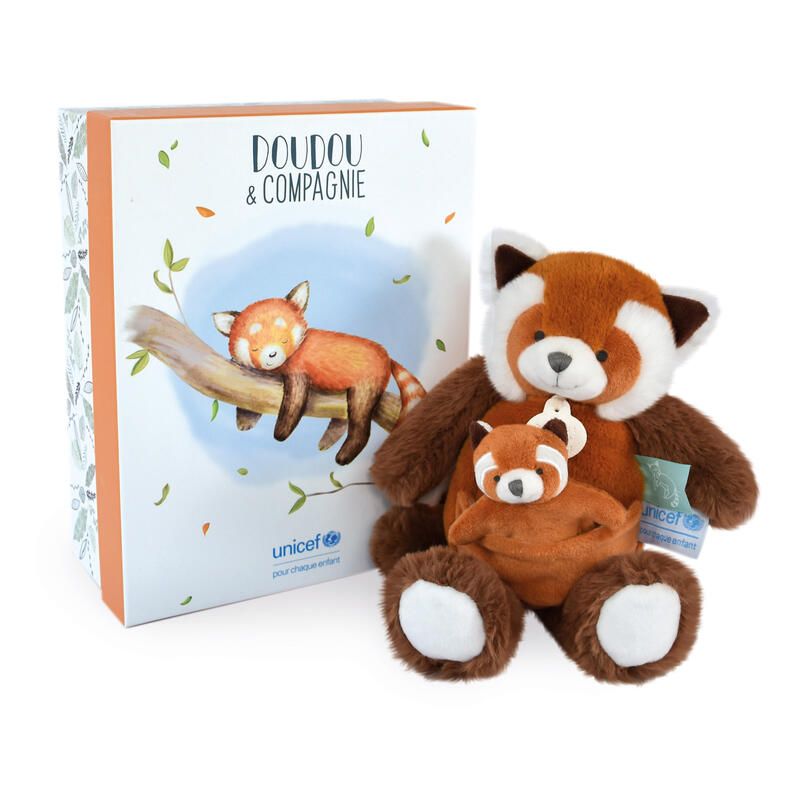 Unicef Panda Roux Pantin Bebe Et Moi Doudou Sengage 25cm Orange - doudou et compagnie