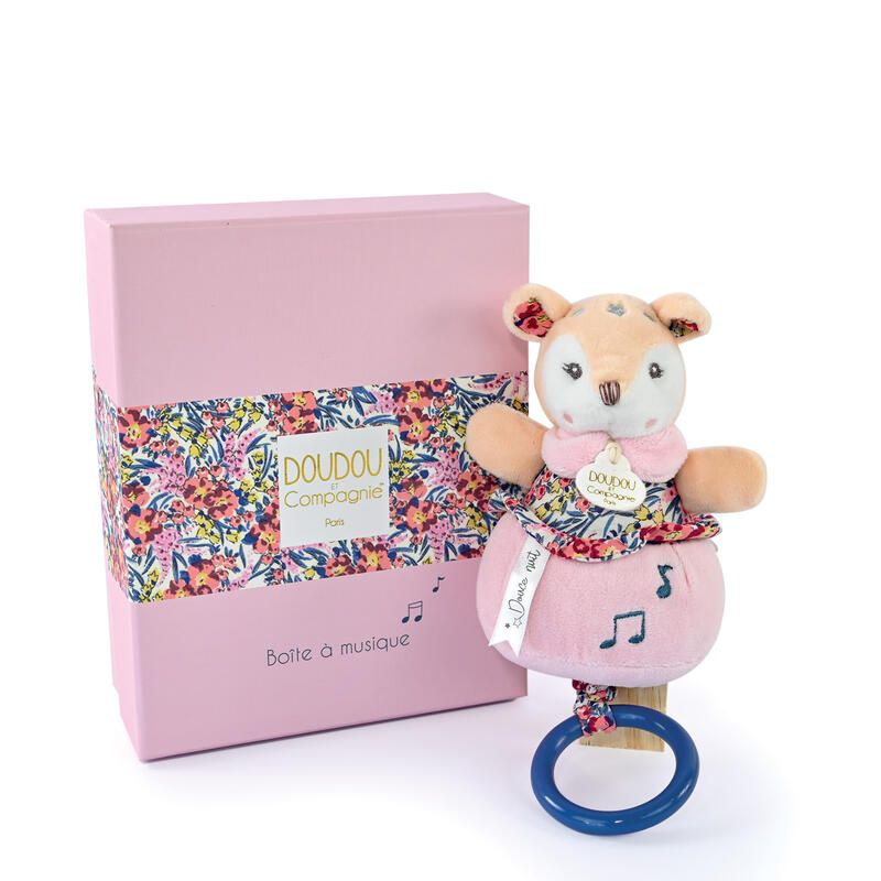 Bohaime Faon Boite A Musique Doudou Sensoriel 20cm Rose - doudou et compagnie