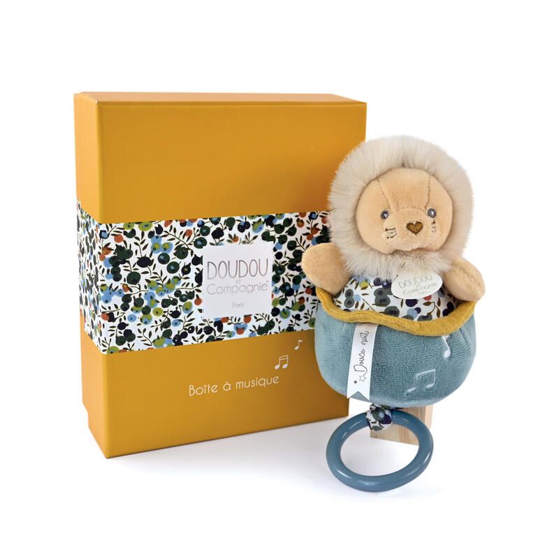 Bohaime Lion Boite A Musique Doudou Sensoriel 20cm Jaune - doudou et compagnie
