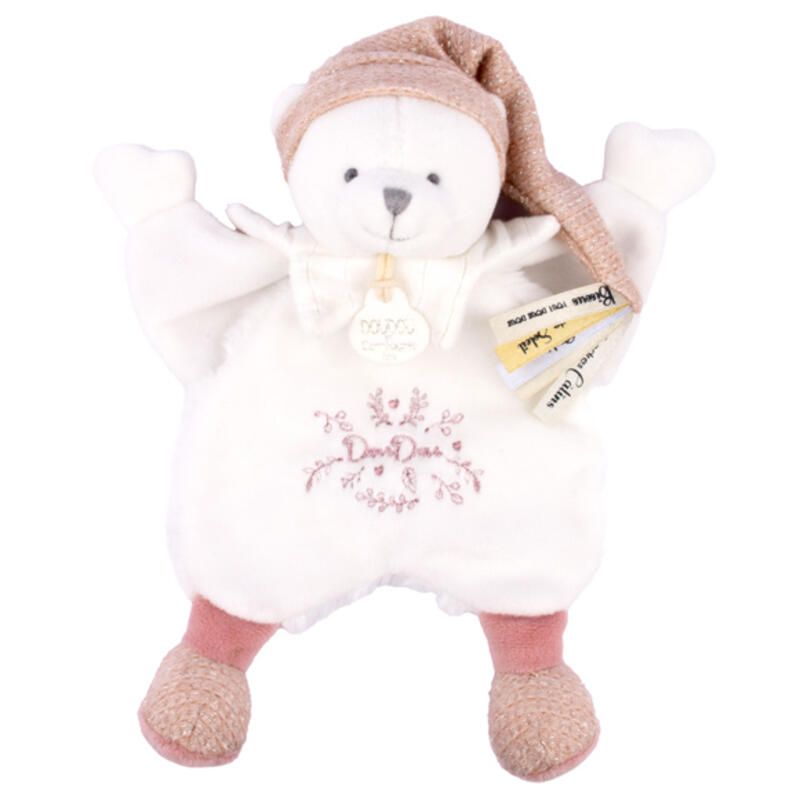 Ours Doudou Cape 25cm Blanc Rose - doudou et compagnie