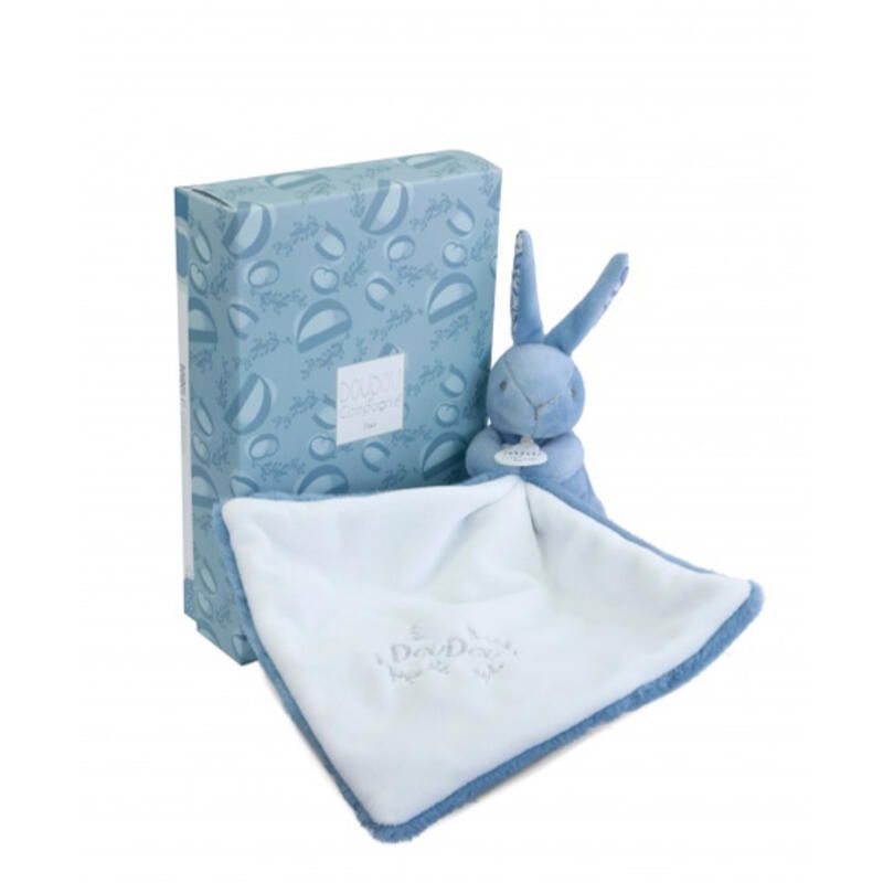 Doudou lapin mouchoir 10cm Bleu - doudou et compagnie