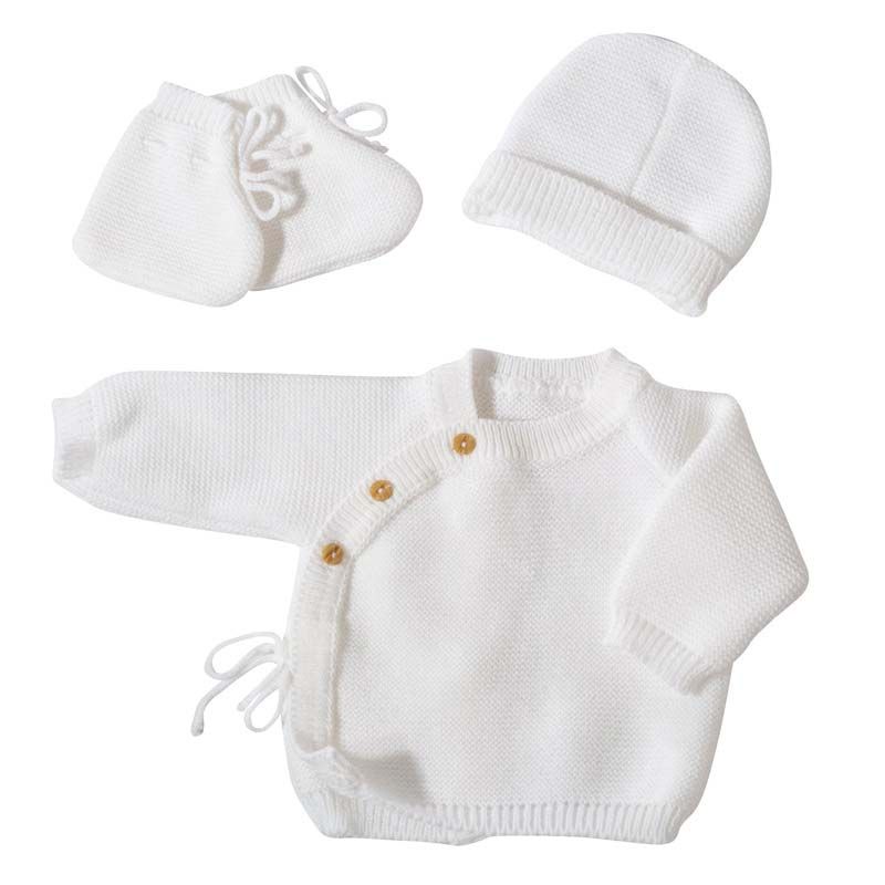 Lot Brassière Bonnet Chausson 0-1m Blanc - trois kilos sept