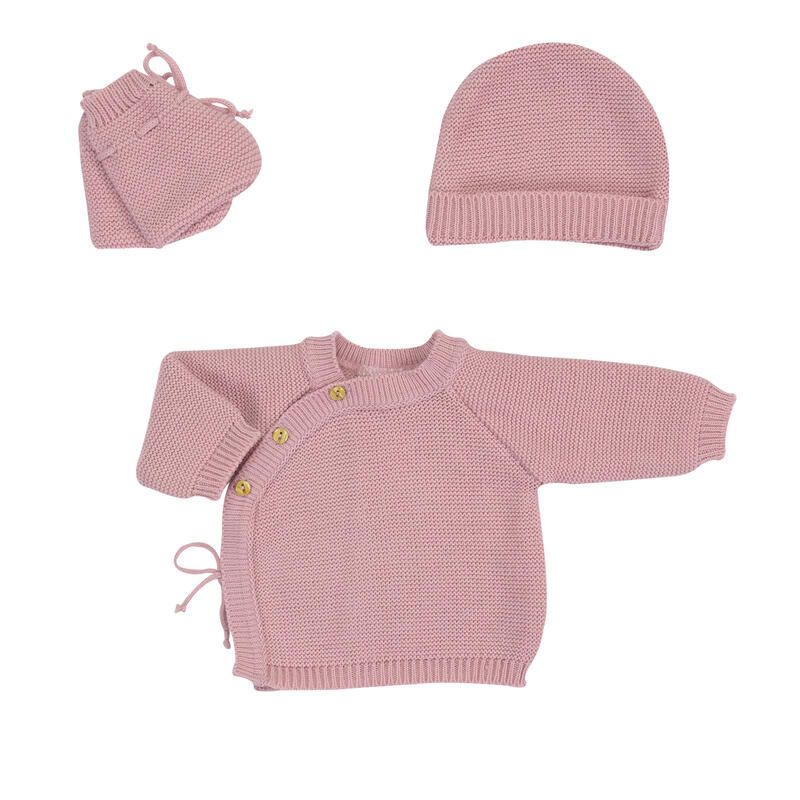Lot 3 Pieces Brassiere, Chausson, Bonnet Vieux Rose Trois Kilos Sept - trois kilos sept
