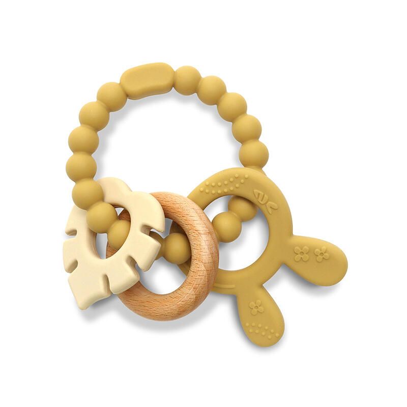 Anneau De Dentition Silicone + Hetre+ Lapin Jaune - lorelli