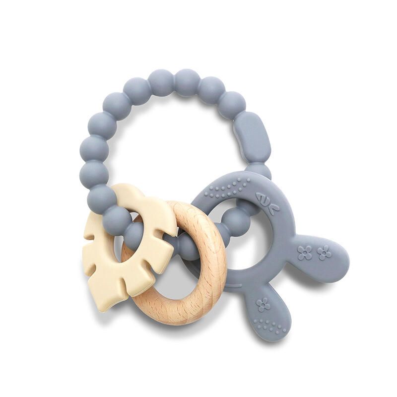 Anneau De Dentition Silicone + Hetre+ Lapin Gris - lorelli