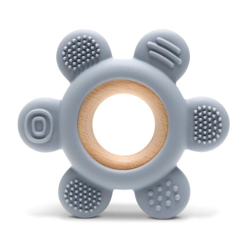 Anneau De Dentition Silicone Fleur + Hetre Gris - lorelli