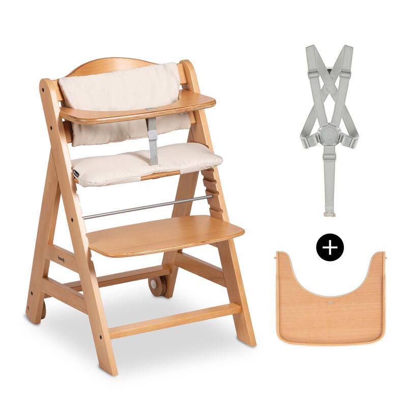 Chaise Haute Beta+ Bois Naturel avec accessoires - hauck
