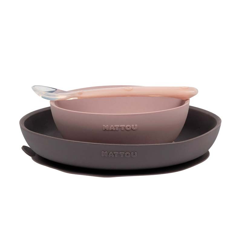 Coffret De Repas 3 Pieces Rose Gris - nattou