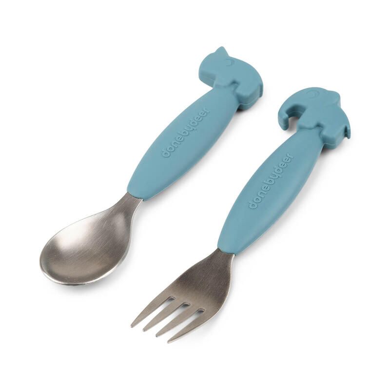 Easy-grip Cuillere+fourchette Deer Friends Bleu - done by deer