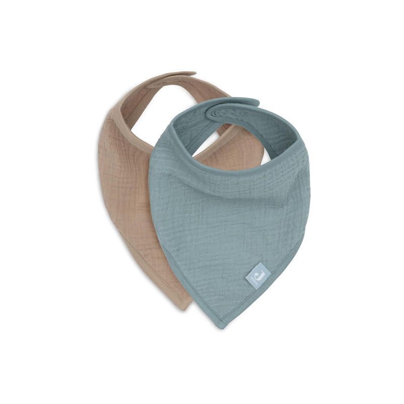 Bavoir Bandana Gaze De Coton X2 Basics Sea Green Biscuit - jollein