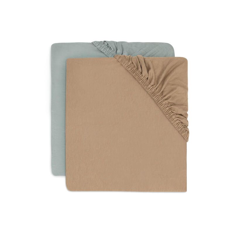 Lot de 2 Drap-housses Jersey 70x140cm Sea Green et Biscuit - jollein