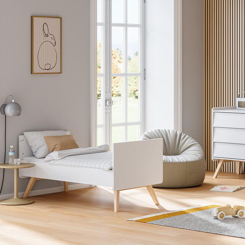 Chambre Duo Vintage Blanc Lit bébé évolutif 70x140cm + Commode - vox