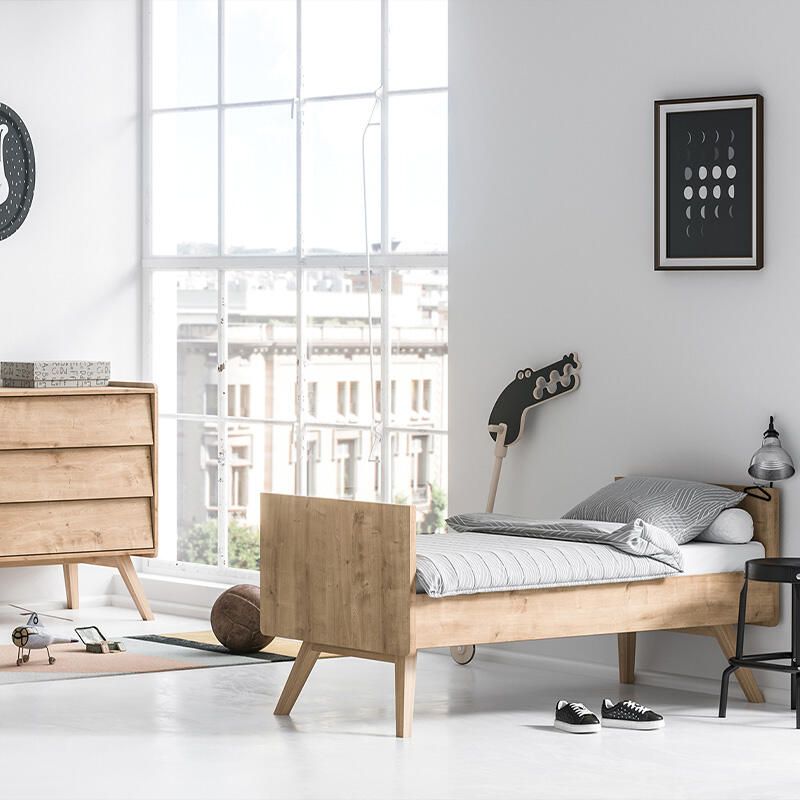 Chambre Duo Vintage Chêne Lit bébé évolutif 70x140cm + Commode - vox