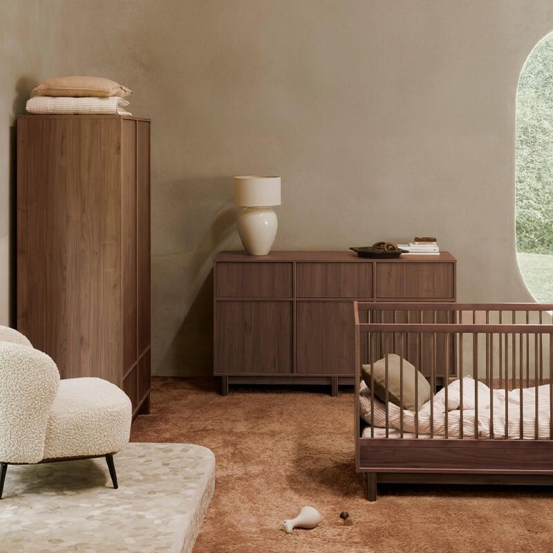 Chambre Trio Kyo Walnut Lit bébé évolutif 70x140cm + Commode + Armoire - quax