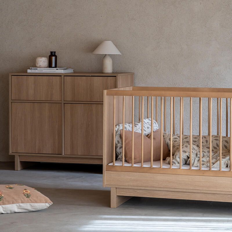 Chambre Duo Kyo Honey Ash Lit bébé évolutif 70x140cm + Commode - quax