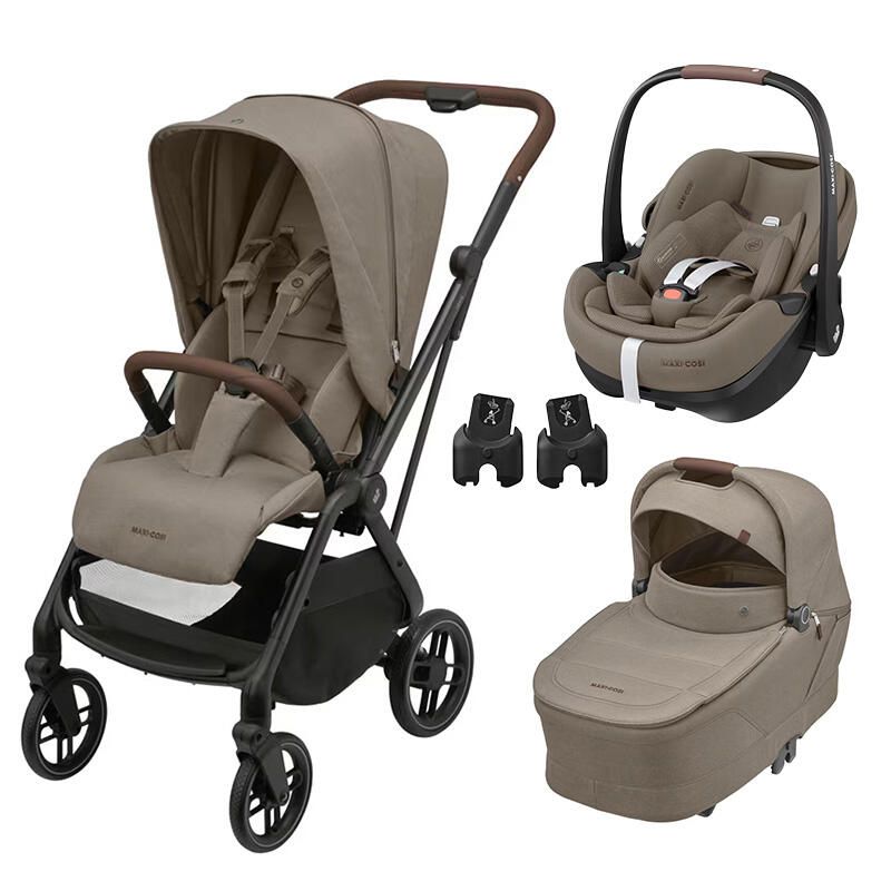 Poussette Trio Leona 2 + Siège auto Pebble 360 Pro 2 + Nacelle Sense Twillic Truffle - maxi cosi