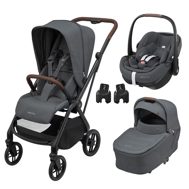 Poussette Trio Leona 2 + Siège auto Pebble 360 Pro 2 + Nacelle Sense Twillic Graphite - maxi cosi