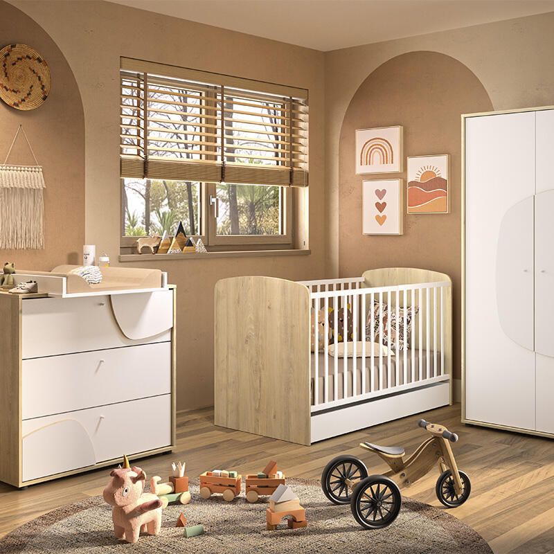 Chambre Trio Baptiste Lit bébé évolutif 70x140cm + Commode + Armoire - galipette