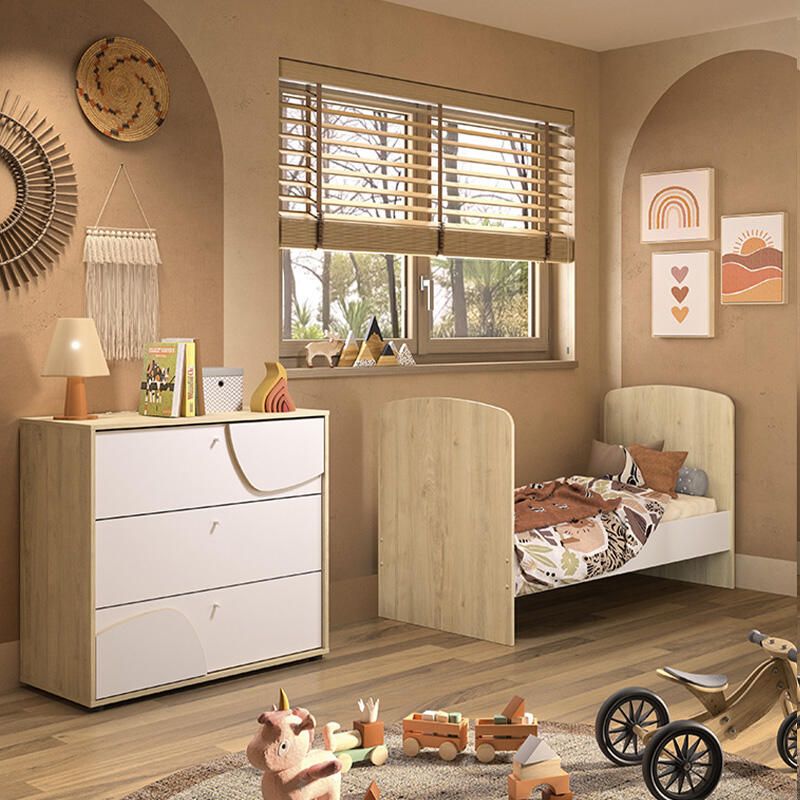 Chambre Trio Baptiste Lit bébé évolutif 70x140cm + Commode + Armoire - galipette