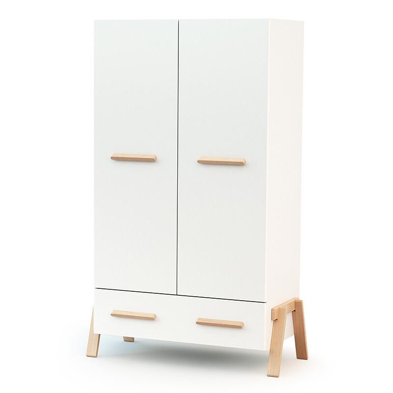Armoire 2 portes 1 tiroir Canaille Blanc et Hêtre - at4