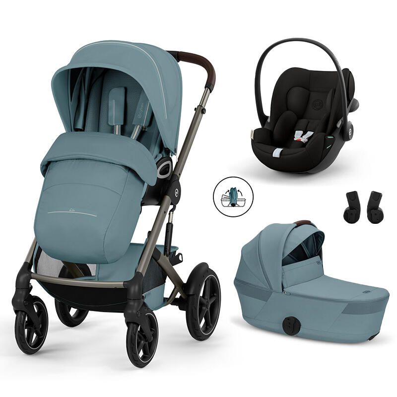 Poussette Trio Talos S Lux 4 + Siège auto Cloud G3 Comfort + Nacelle pliable Talos Stormy Blue - cybex