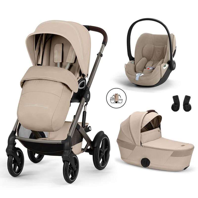 Poussette Trio Talos S Lux 4 + Siège auto Cloud T Plus + Nacelle pliable Talos Almond Beige - cybex