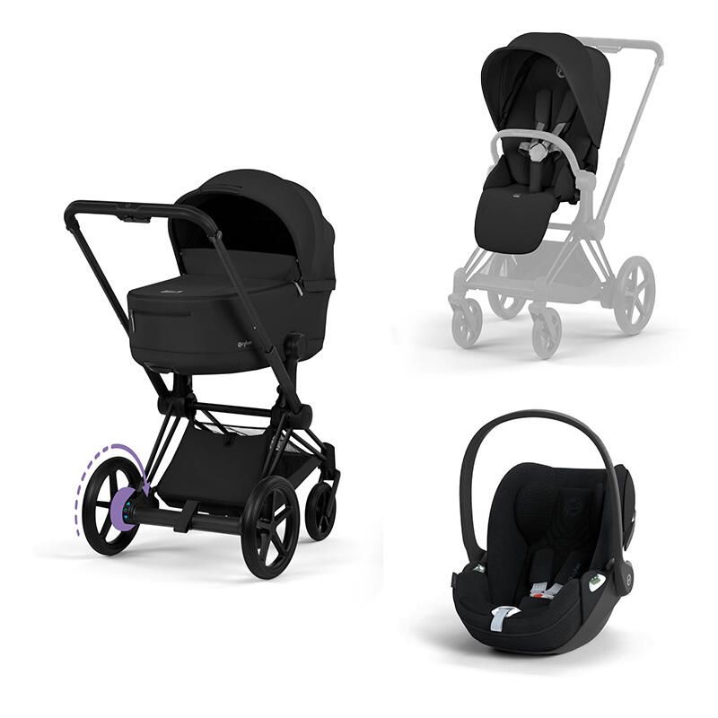Poussette Trio e-Priam 3 Comfort + Siège auto Cloud T Plus + Nacelle pliable Matt Black Sepia Black - cybex