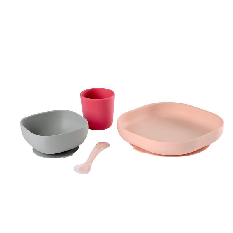 Coffret Repas Silicone 4 Pcs Pink - beaba